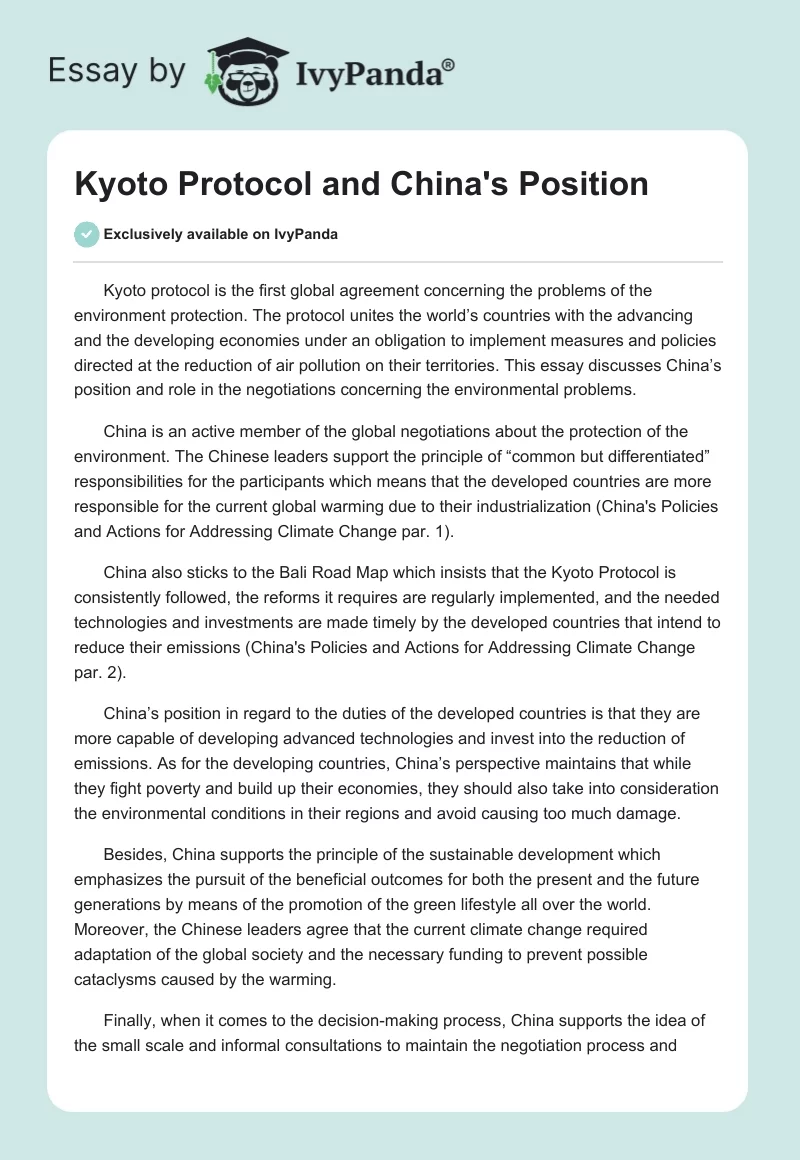 Kyoto Protocol and China's Position. Page 1