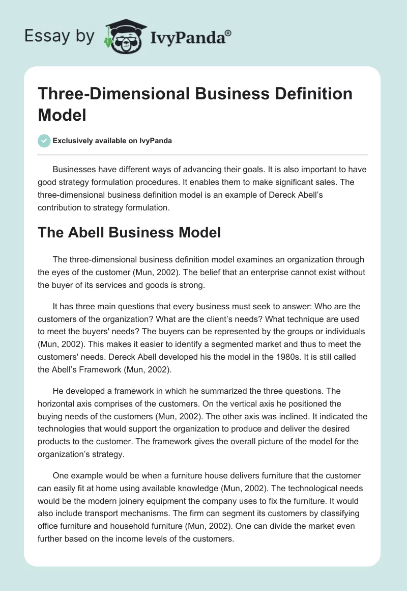 Three-Dimensional Business Definition Model. Page 1