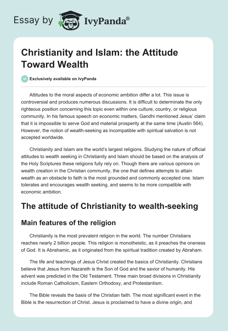 Christianity and Islam: The Attitude Toward Wealth. Page 1