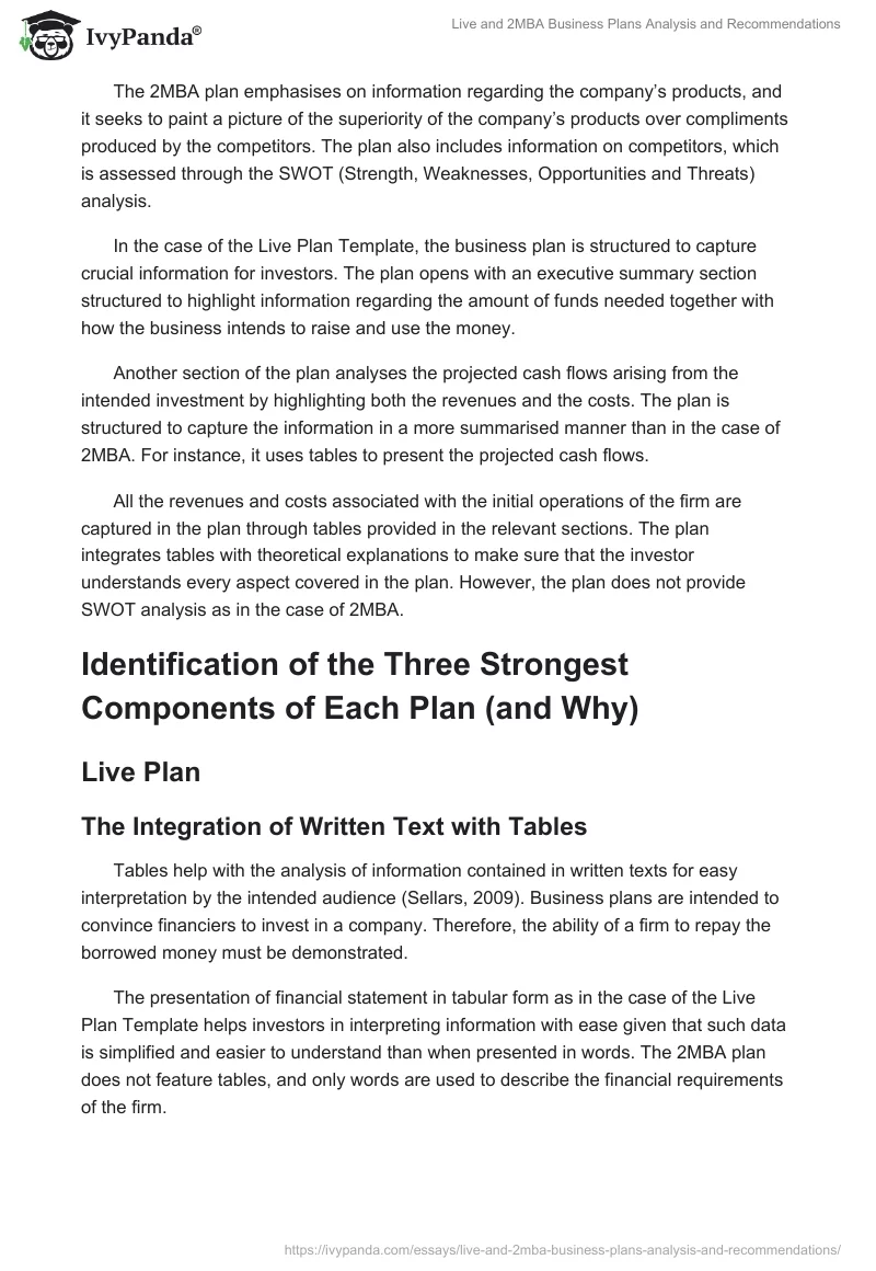 Live and 2MBA Business Plans Analysis and Recommendations. Page 2
