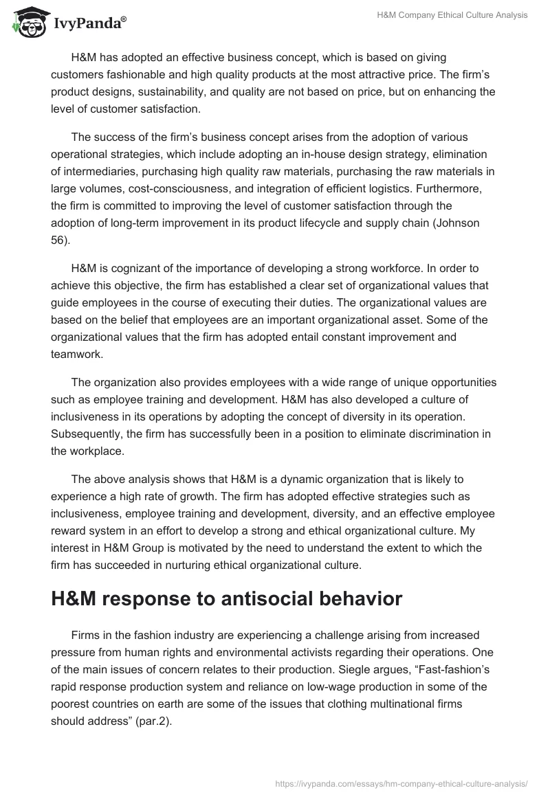 H&M Company Ethical Culture Analysis. Page 2