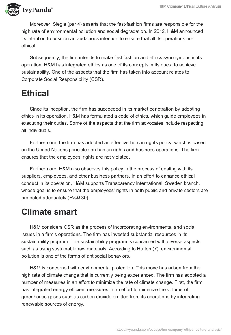 H&M Company Ethical Culture Analysis. Page 3