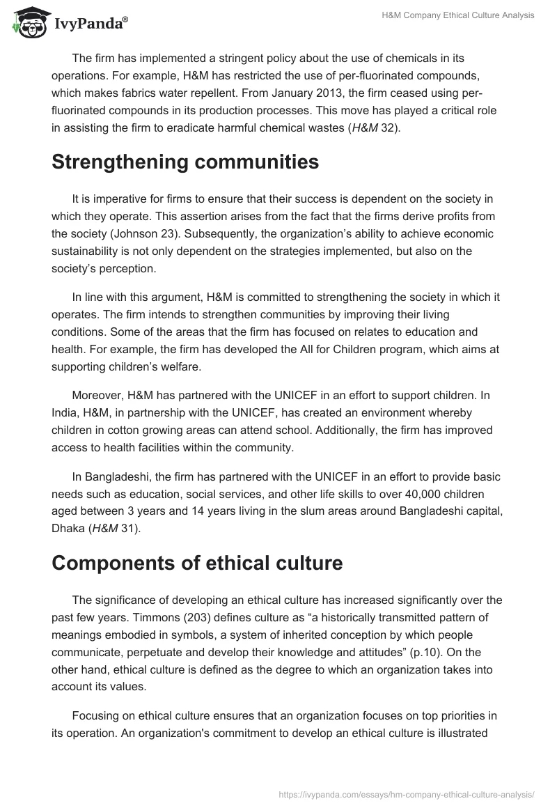 H&M Company Ethical Culture Analysis. Page 5