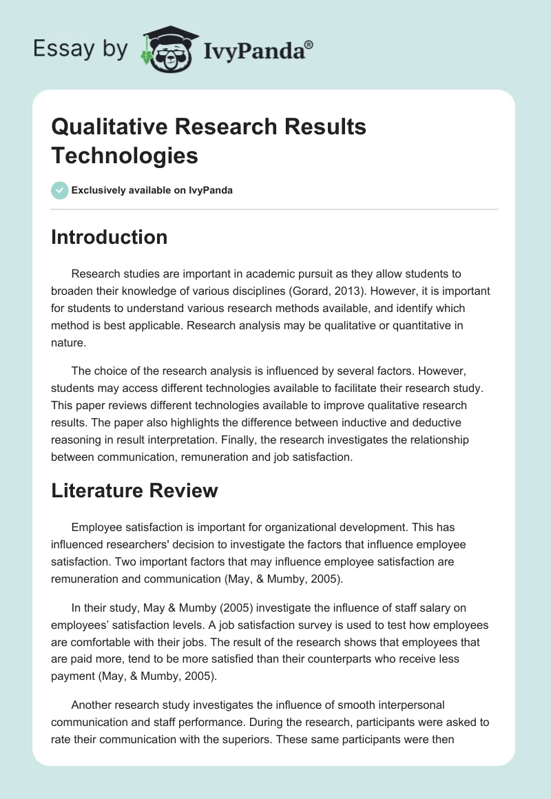 Qualitative Research Results Technologies. Page 1