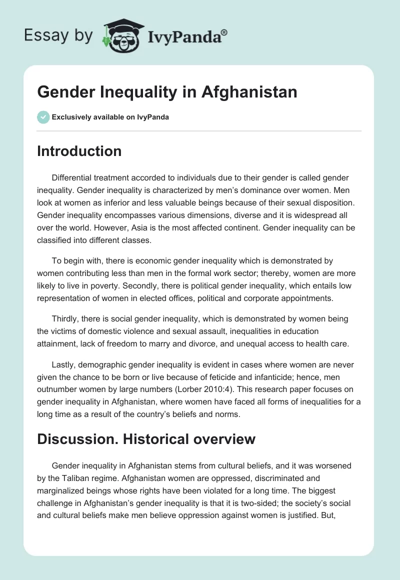 Gender Inequality in Afghanistan. Page 1