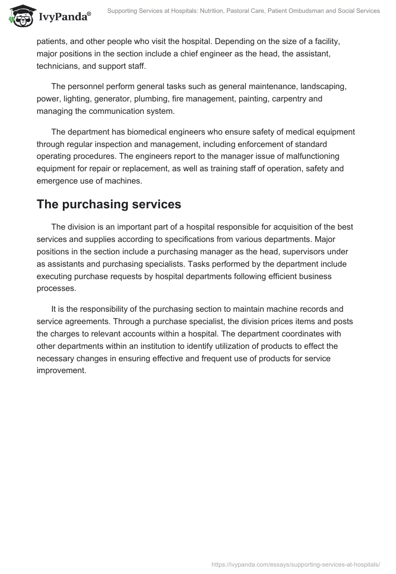 Supporting Services at Hospitals: Nutrition, Pastoral Care, Patient Ombudsman and Social Services. Page 4