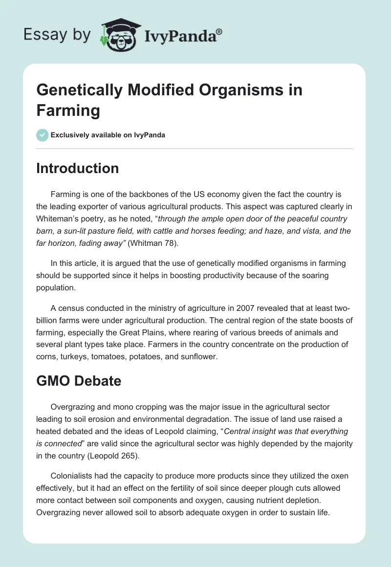 Genetically Modified Organisms in Farming. Page 1