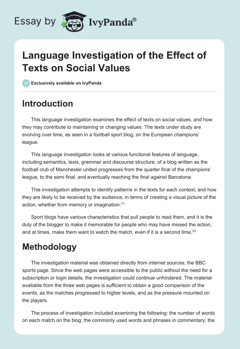 Language Investigation of the Effect of Texts on Social Values. Page 1