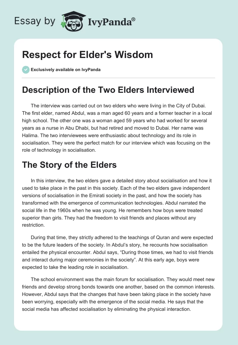 Respect for Elder's Wisdom. Page 1