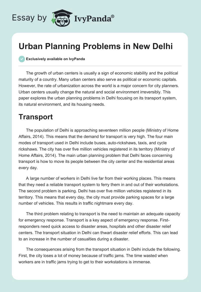 Urban Planning Problems in New Delhi. Page 1