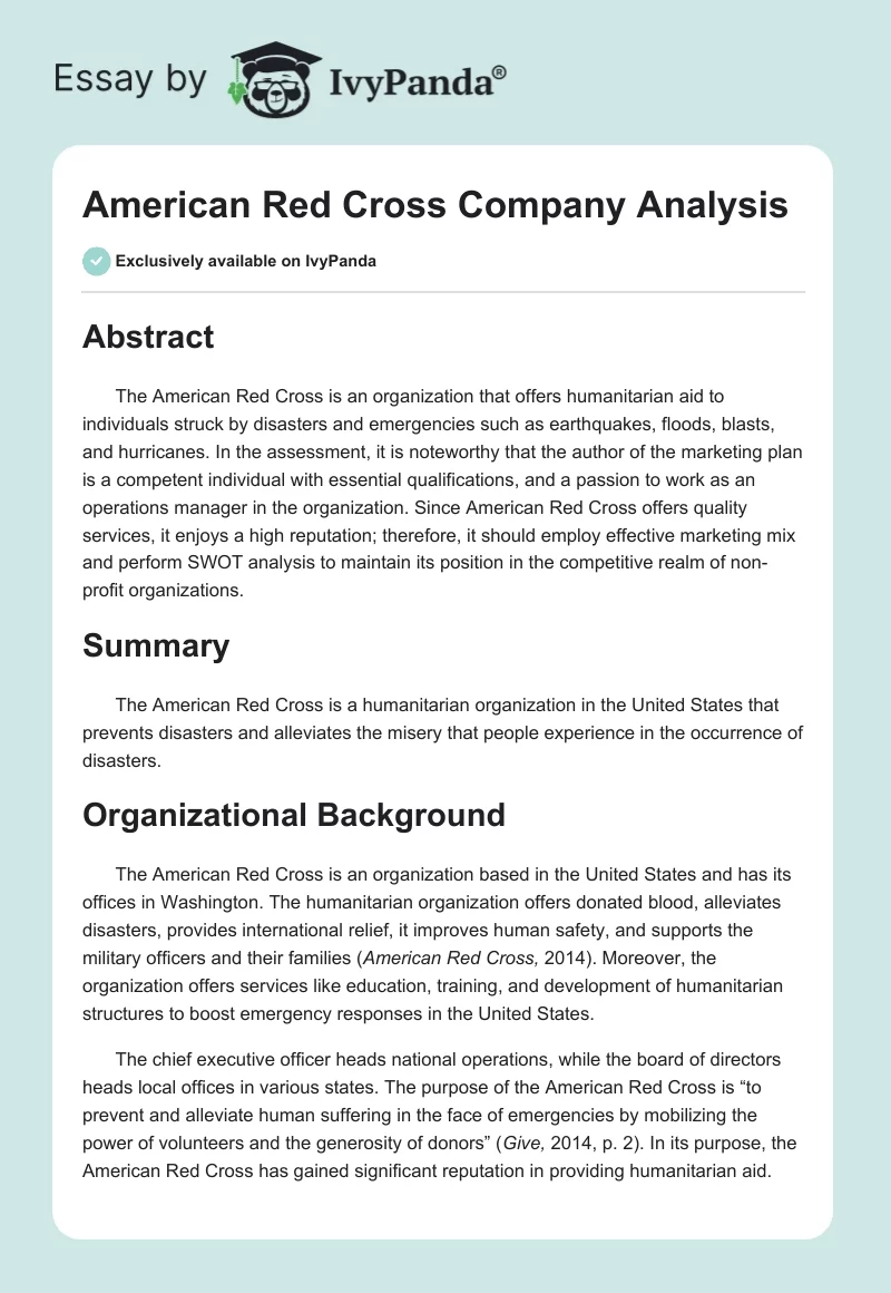 American Red Cross Company Analysis. Page 1