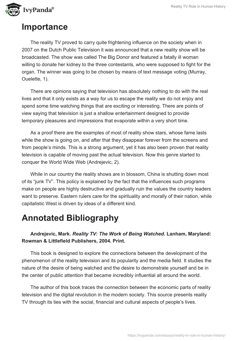 Reality TV Role in Human History. Page 4