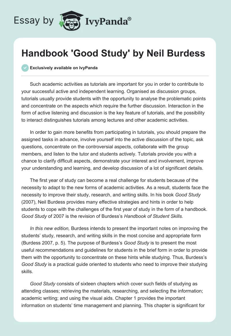 Handbook 'Good Study' by Neil Burdess. Page 1