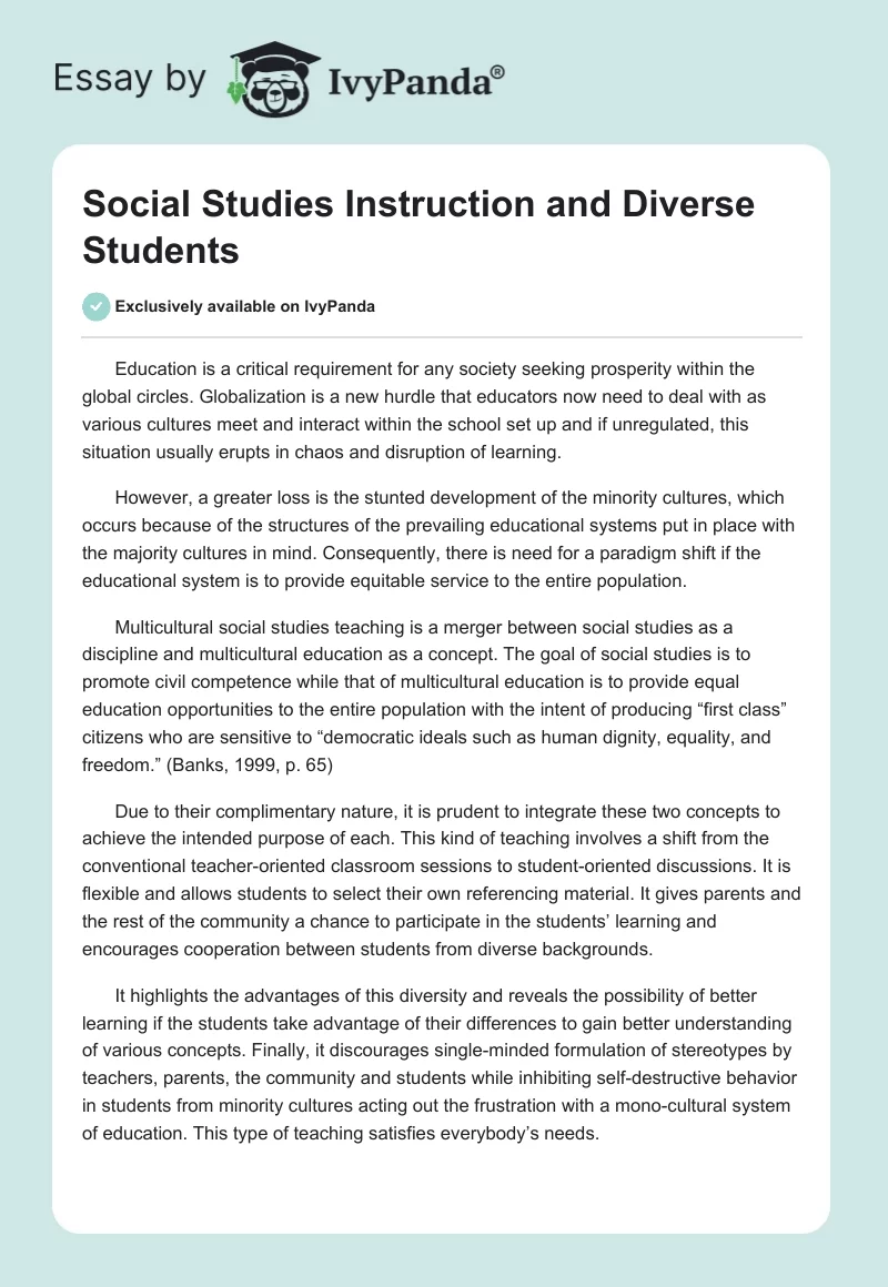 Social Studies Instruction and Diverse Students. Page 1