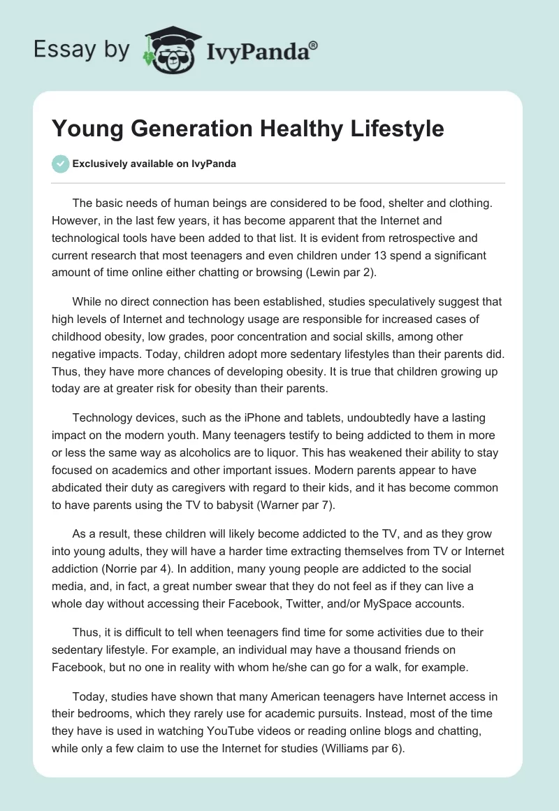 Young Generation Healthy Lifestyle. Page 1