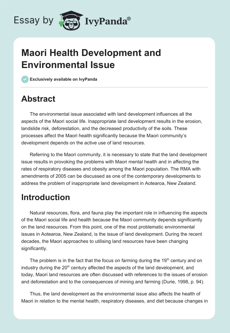 Maori Health Development and Environmental Issue. Page 1