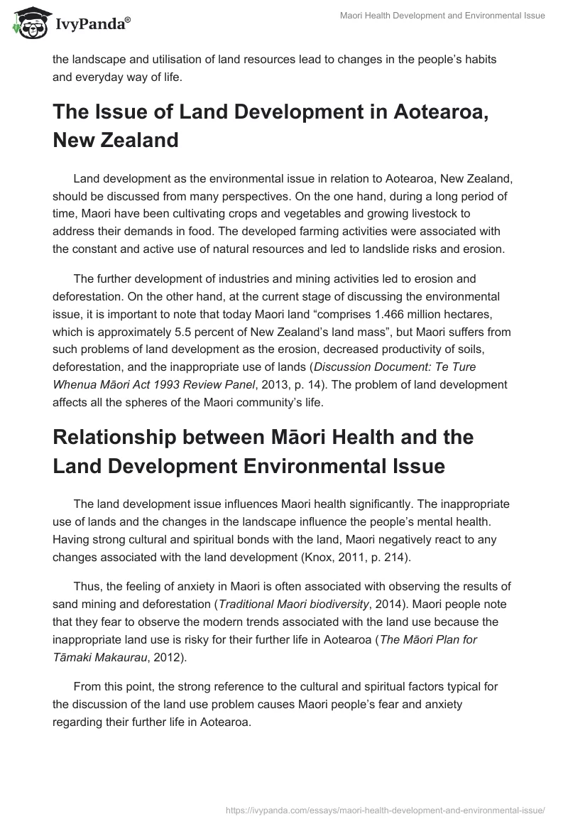 Maori Health Development and Environmental Issue. Page 2