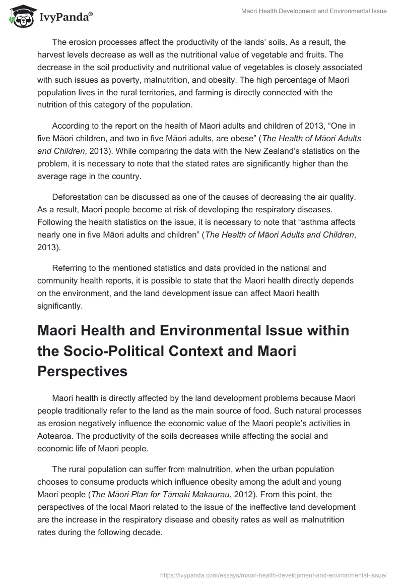 Maori Health Development and Environmental Issue. Page 3