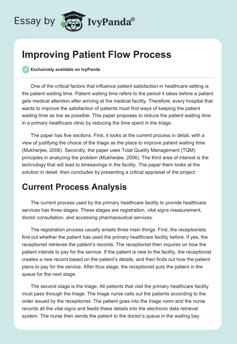 Improving Patient Flow Process. Page 1