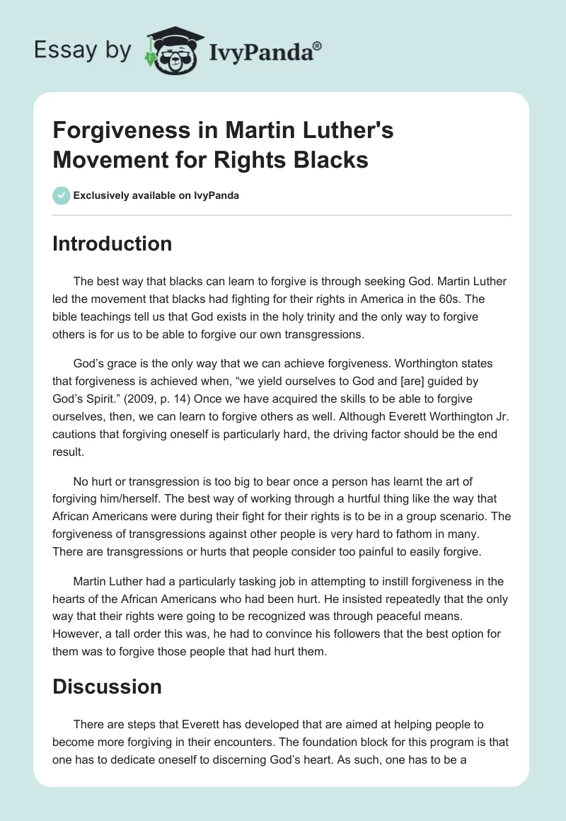 Forgiveness in Martin Luther's Movement for Rights Blacks. Page 1