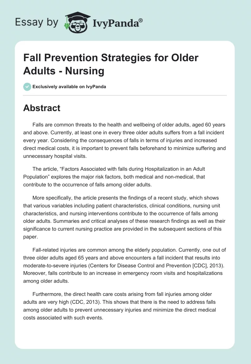 Fall Prevention Strategies for Older Adults - Nursing. Page 1