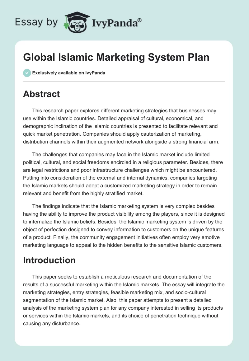 Global Islamic Marketing System Plan. Page 1