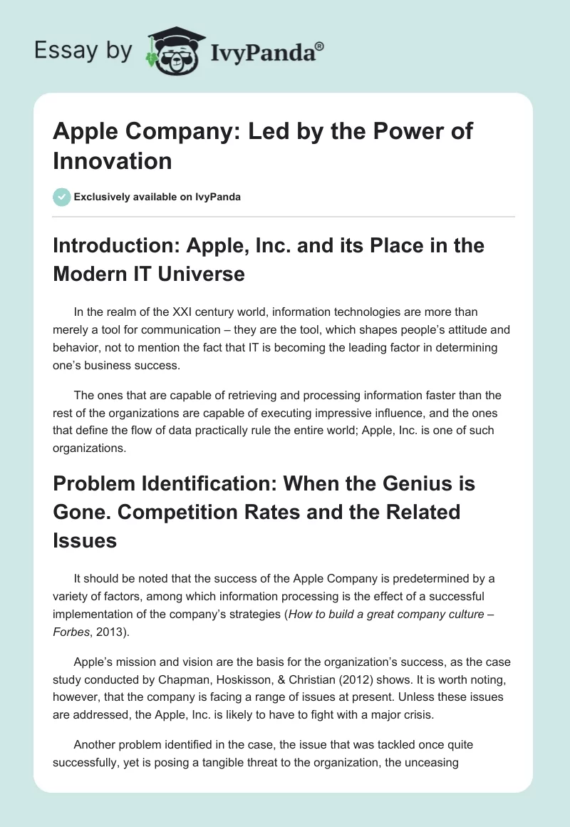 Apple Company: Led by the Power of Innovation. Page 1