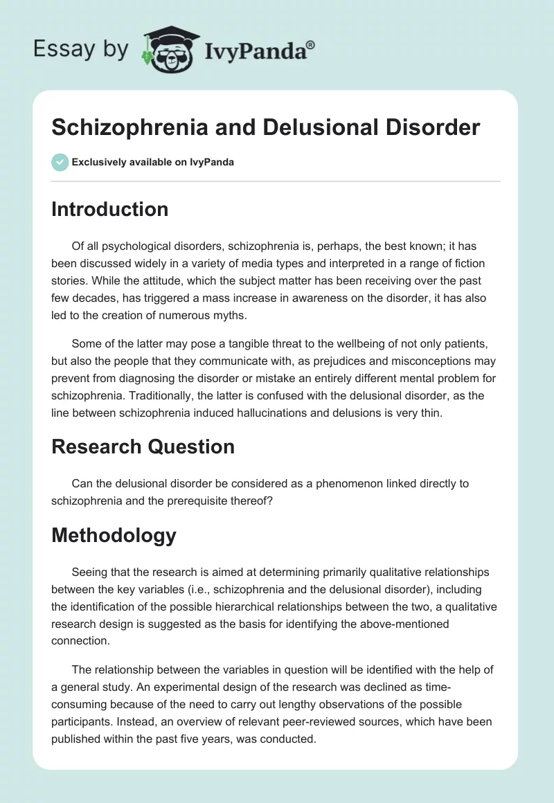 Schizophrenia and Delusional Disorder. Page 1