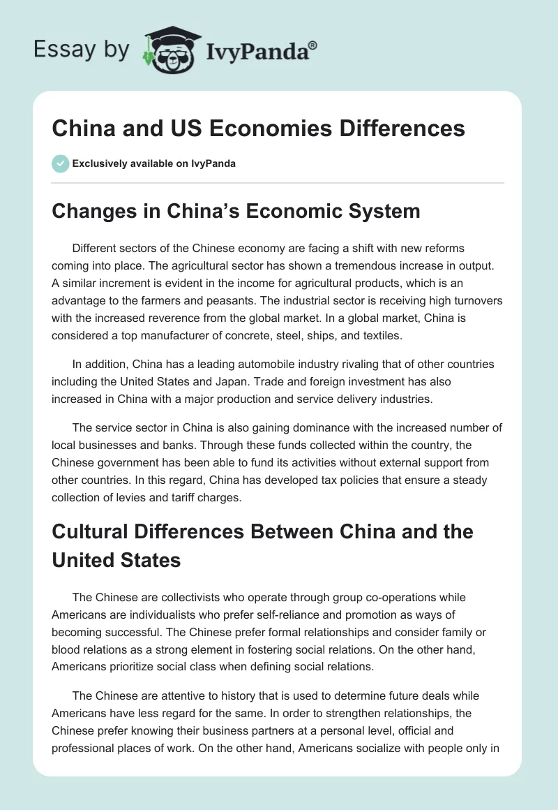 China and US Economies Differences. Page 1
