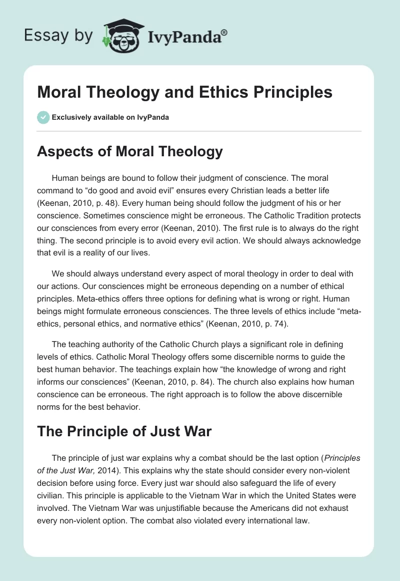 Moral Theology and Ethics Principles. Page 1
