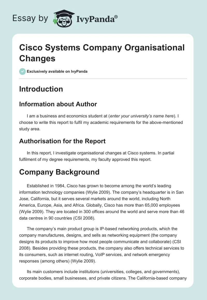 Cisco Systems Company Organisational Changes. Page 1