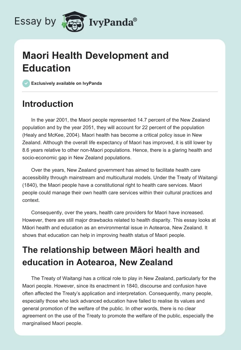 Maori Health Development and Education. Page 1