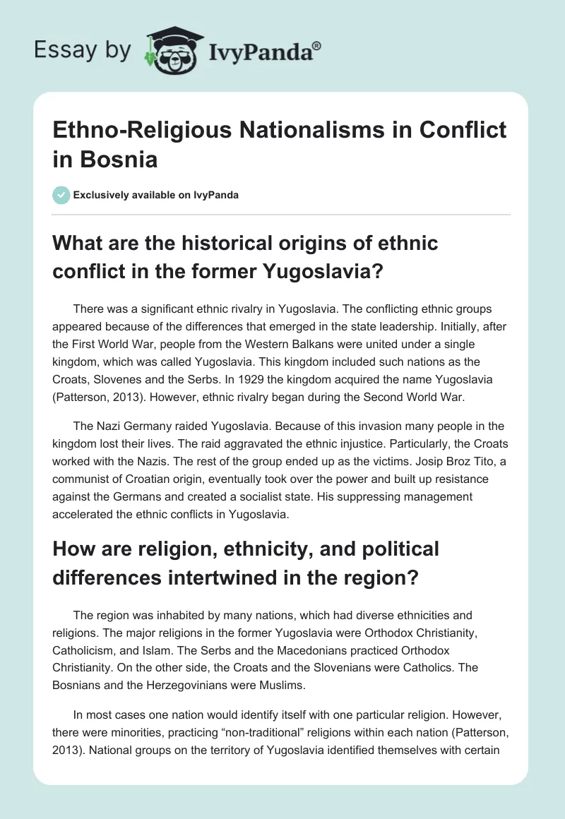 Ethno-Religious Nationalisms in Conflict in Bosnia. Page 1