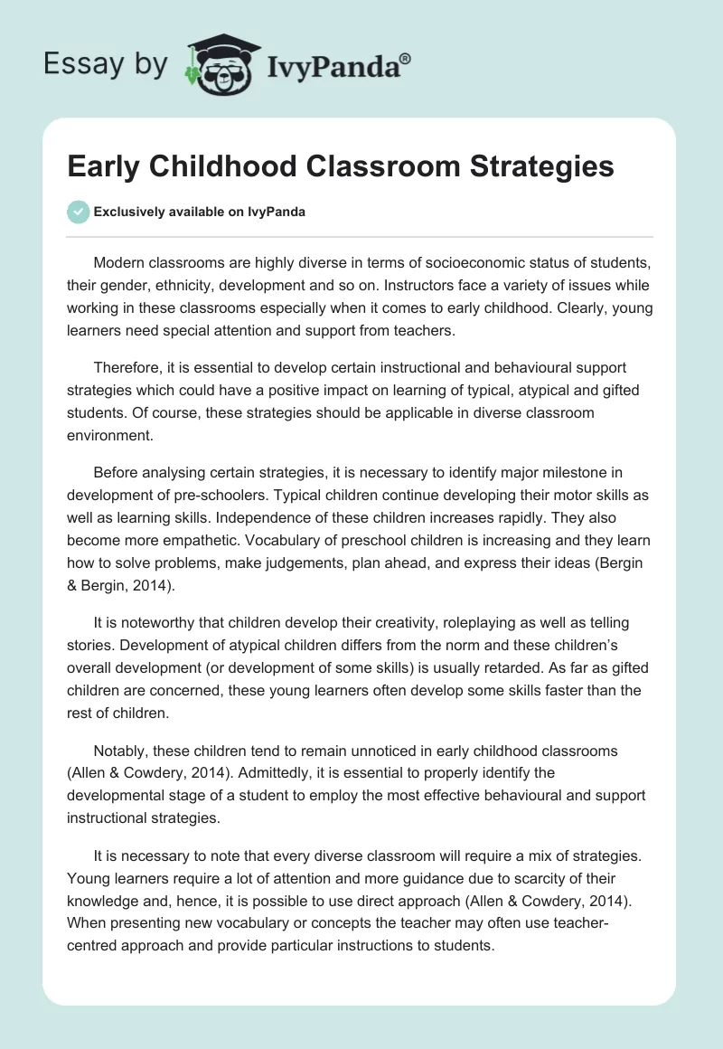 Early Childhood Classroom Strategies. Page 1