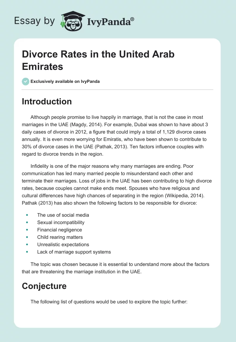 Divorce Rates in the United Arab Emirates. Page 1
