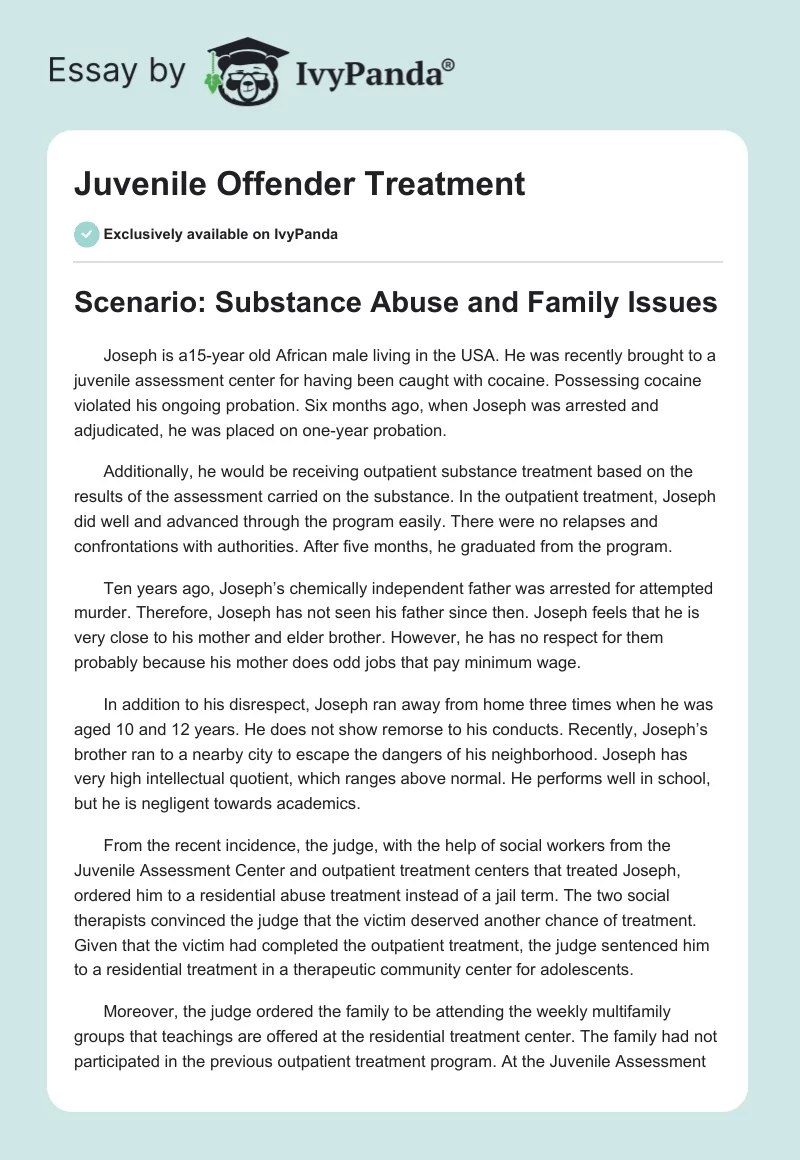 Juvenile Offender Treatment. Page 1