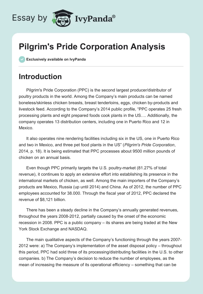 Pilgrim's Pride Corporation Analysis. Page 1