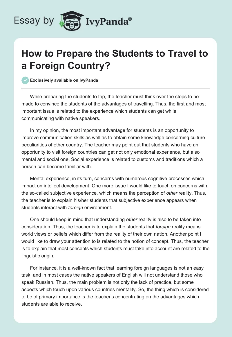 How to Prepare the Students to Travel to a Foreign Country?. Page 1