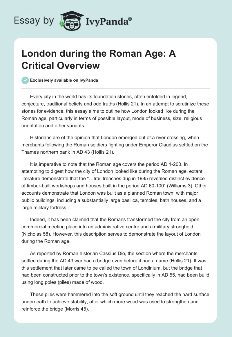 London during the Roman Age: A Critical Overview. Page 1