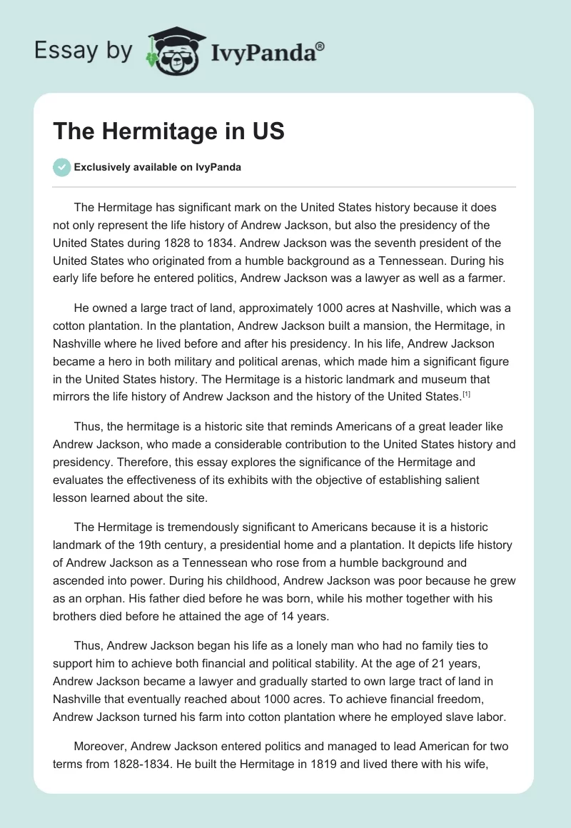 The Hermitage in US. Page 1
