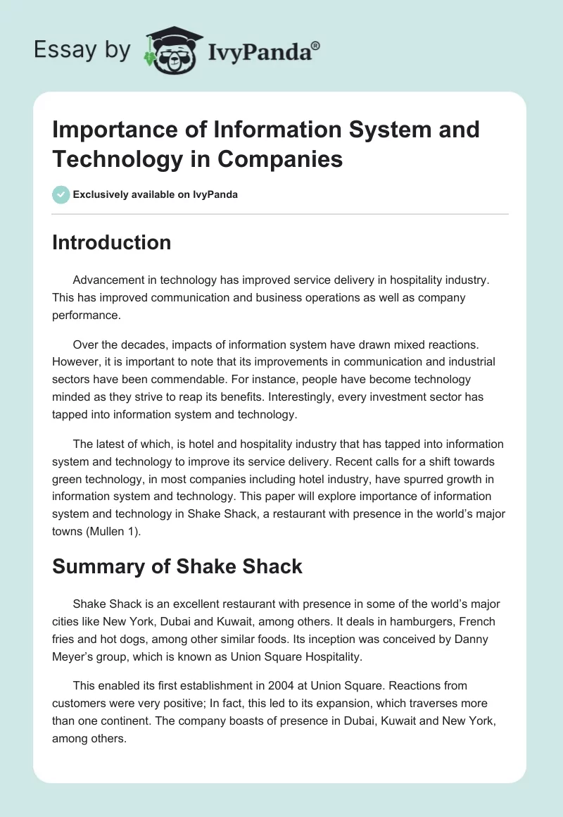 Importance of Information System and Technology in Companies. Page 1