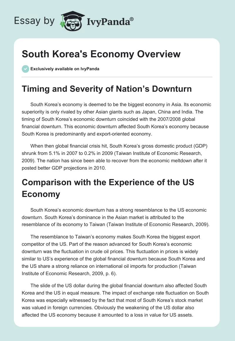 South Korea's Economy Overview. Page 1