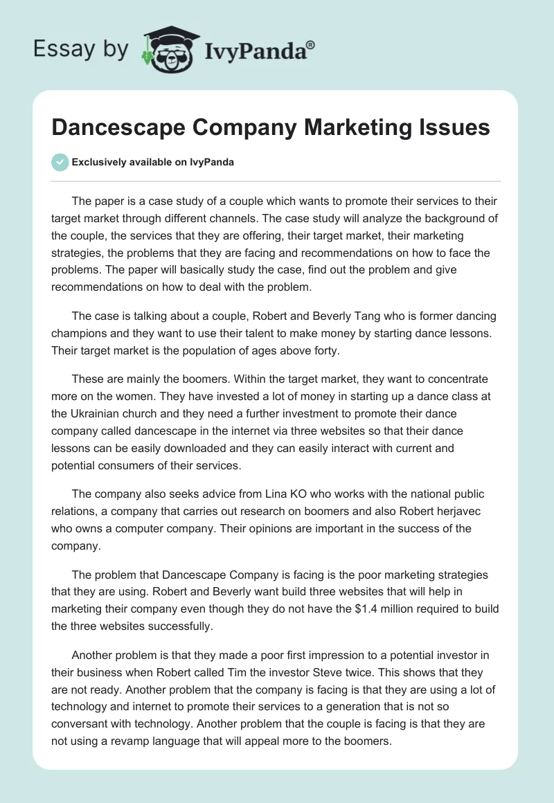Dancescape Company Marketing Issues. Page 1
