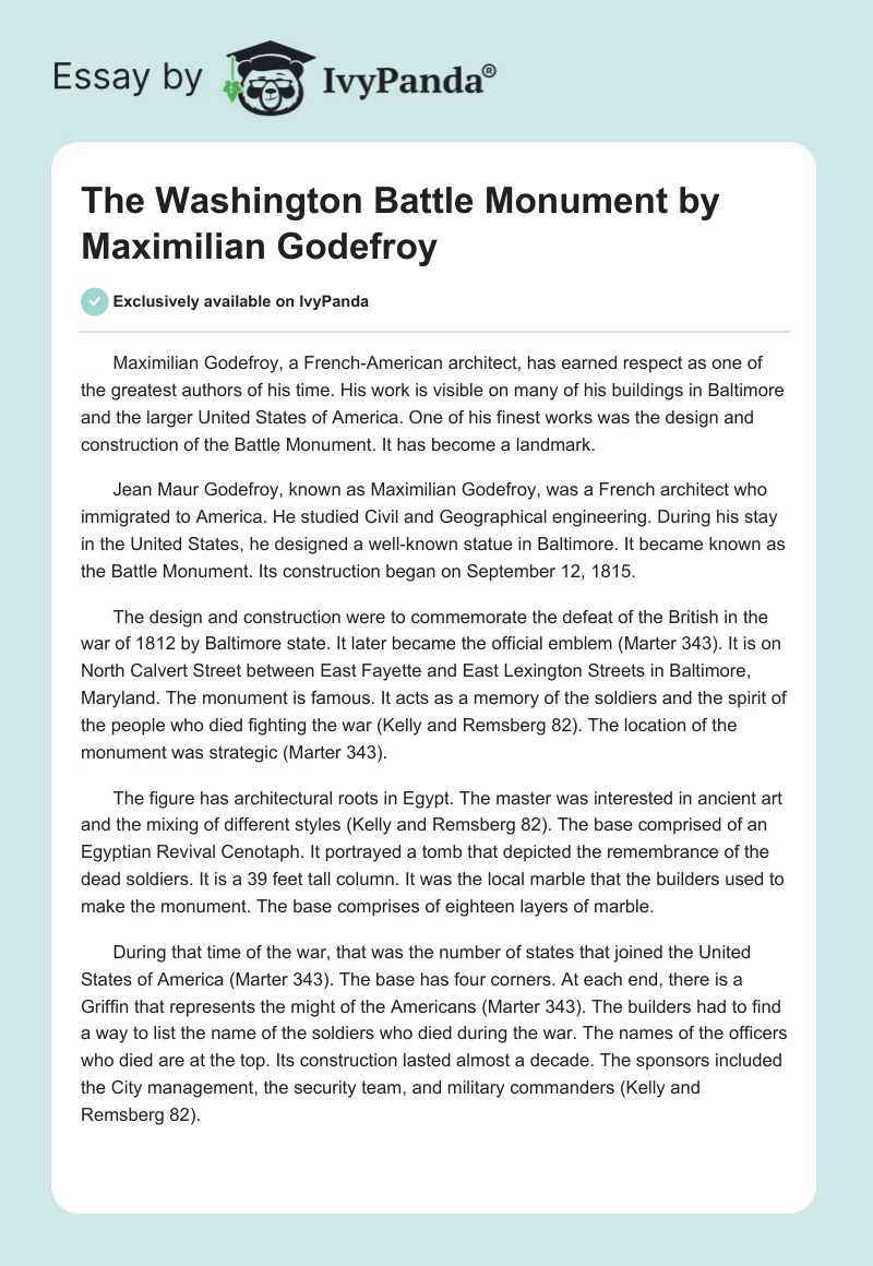 The Washington Battle Monument by Maximilian Godefroy. Page 1