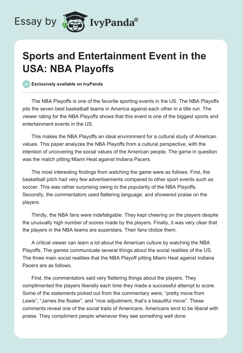 Sports and Entertainment Event in the USA: NBA Playoffs. Page 1