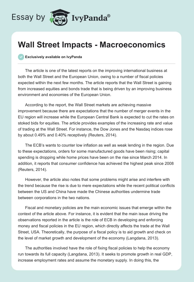 Wall Street Impacts - Macroeconomics. Page 1