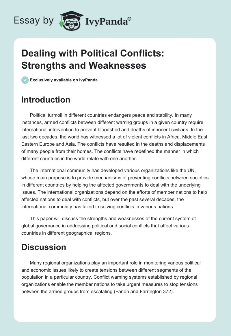Dealing With Political Conflicts: Strengths and Weaknesses. Page 1