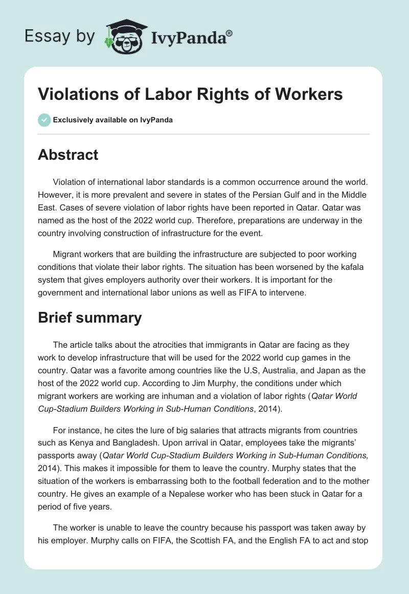 Violations of Labor Rights of Workers. Page 1