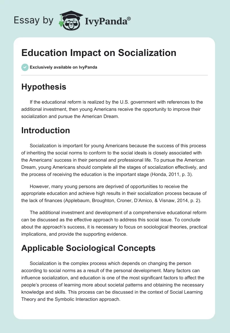 Education Impact on Socialization. Page 1
