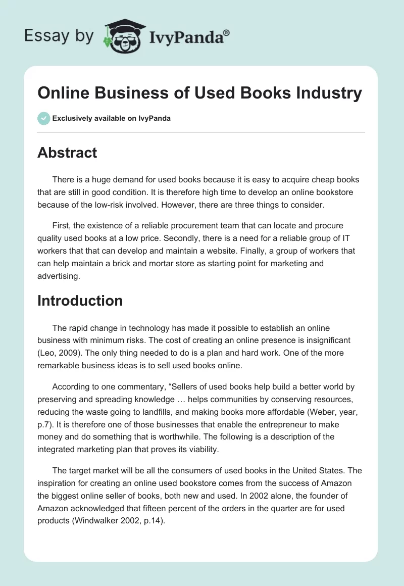Online Business of Used Books Industry. Page 1